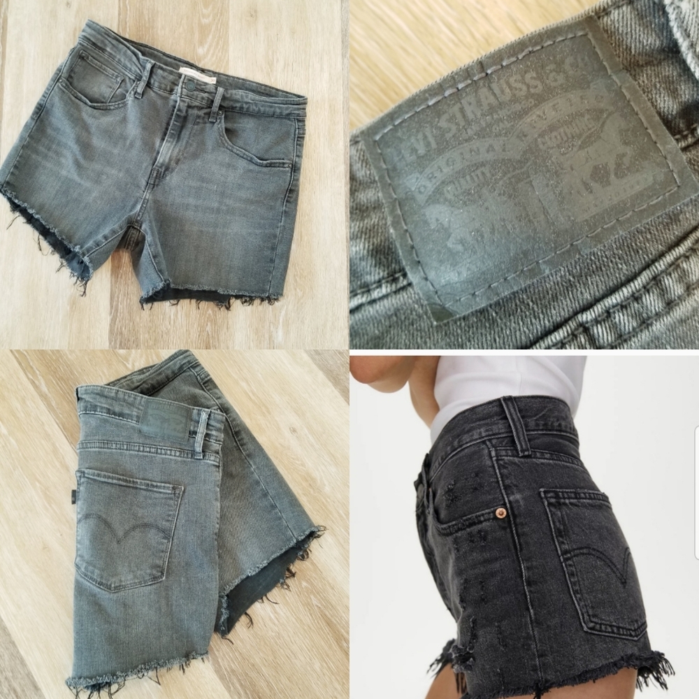 Levi's Denim Jean Cutoff Shorts High Rise Black Wash Frayed EUC Siz 30